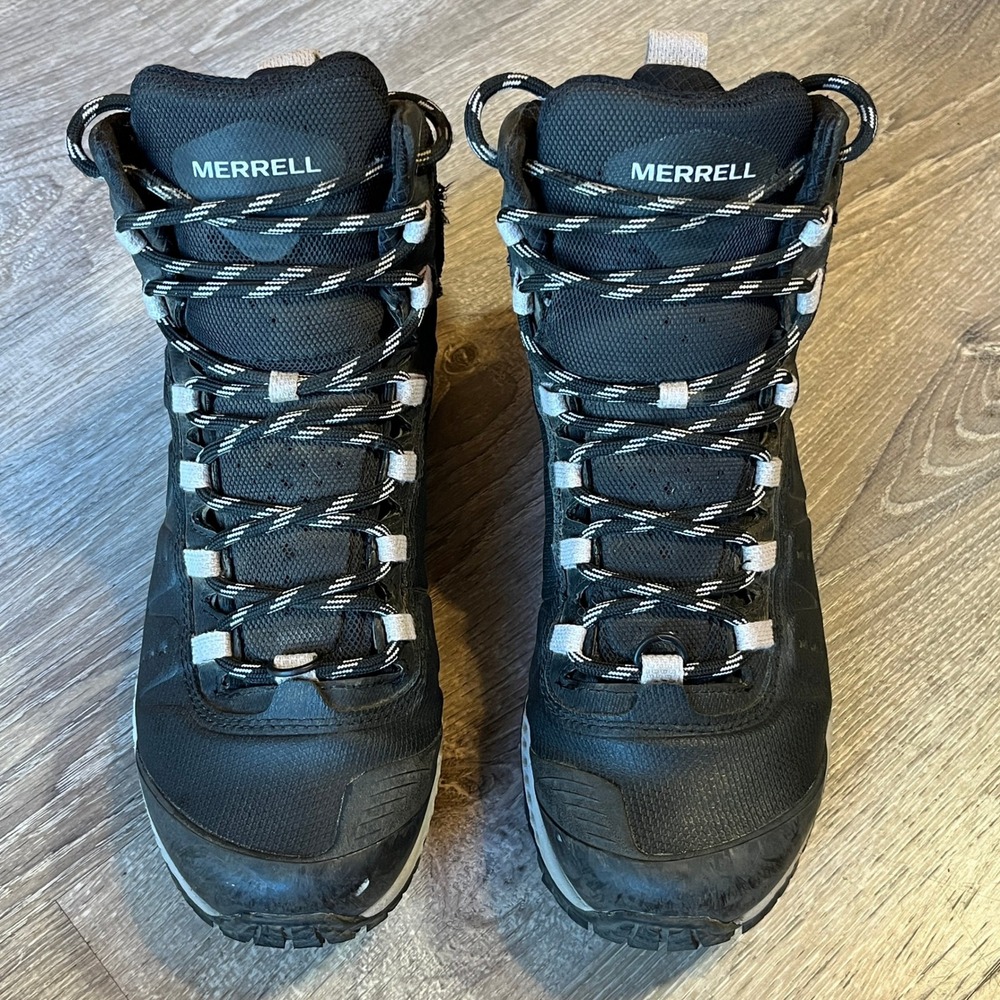 Merrell Rogue Hiker Black Waterproof Winter Boot Vibram Arctic Grip J036460 Sz 8